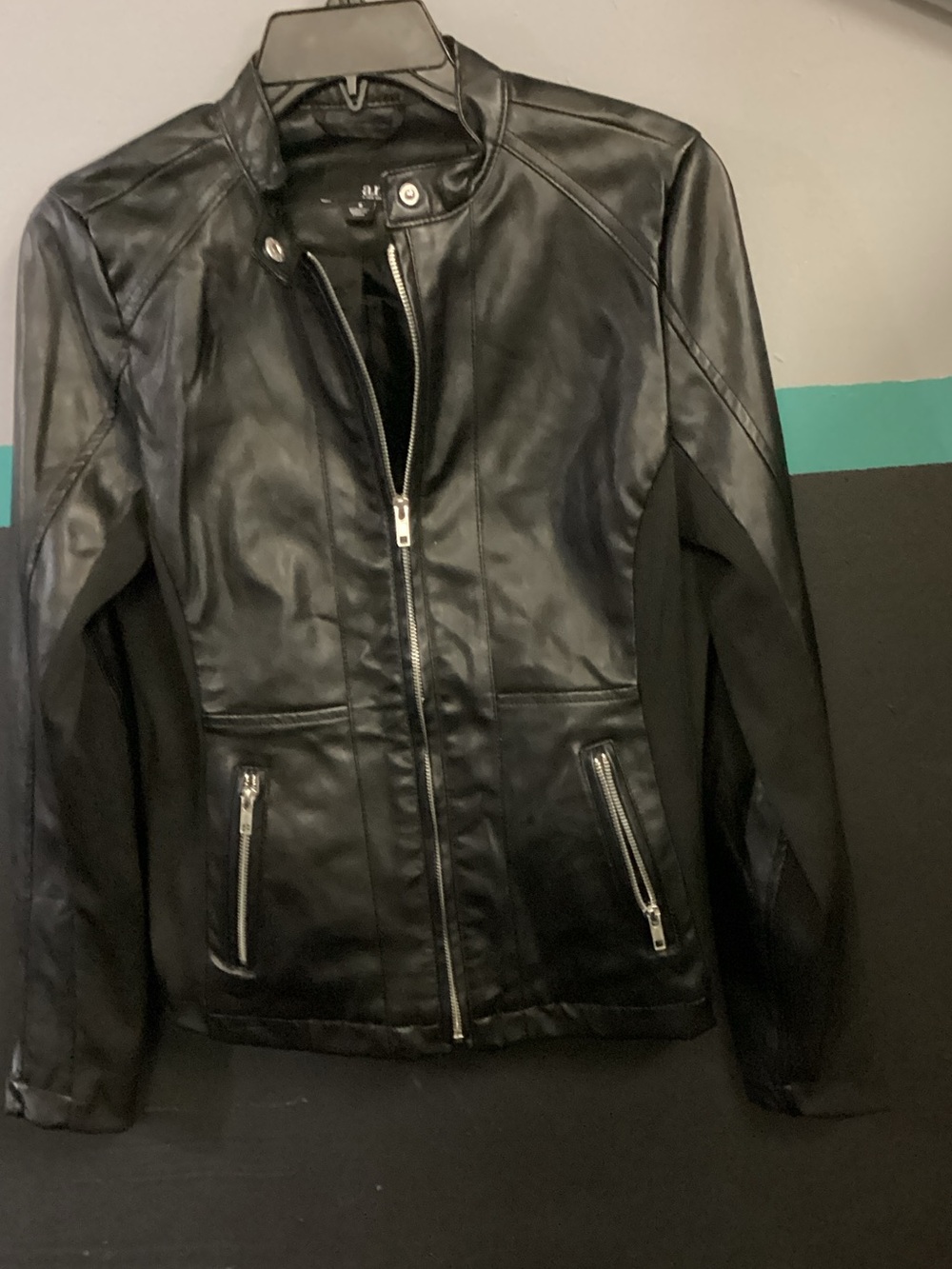 a.n.a Black Faux Leather Zip-Front Moto Jacket